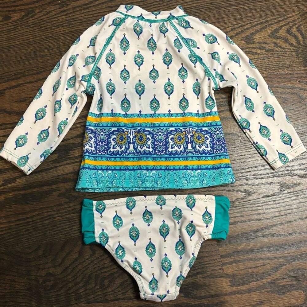 Cabana Life Rash Guard Bikini Set White Green Print 6-12 Months - Picture 6 of 10
